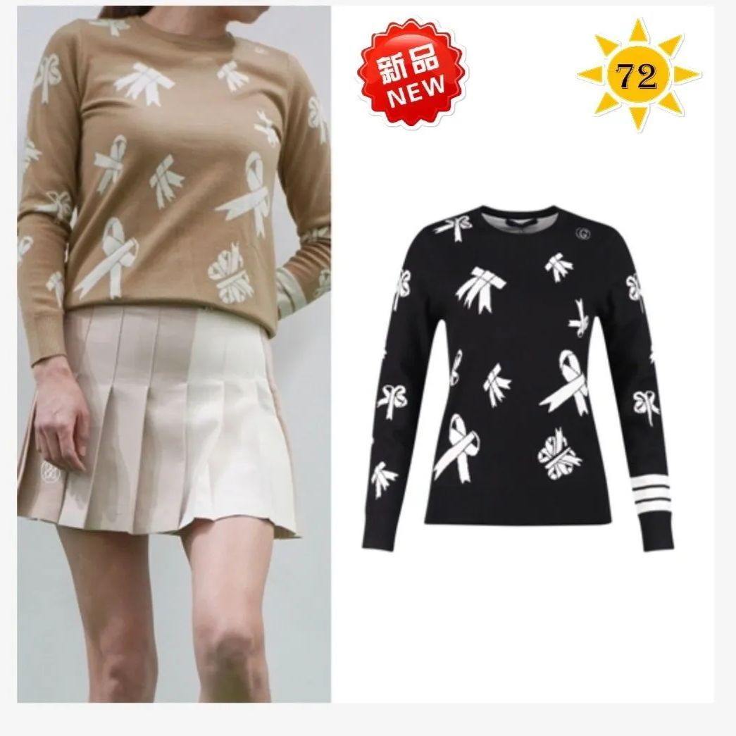 30%セール商品 リボンパターン長袖ゴルフニット 韓国ゴルフウェア [背が低いMサイズの方はLサイズをおすすめします] メリカリのみ安売り