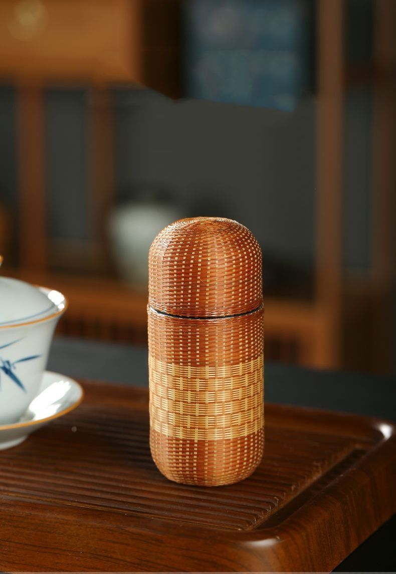 竹編みチタン水筒 竹編み保温ボトル