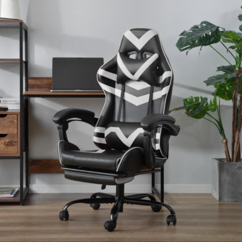 ゲーミングチェア オフィスチェア 収納式オットマン 140°リクライニング