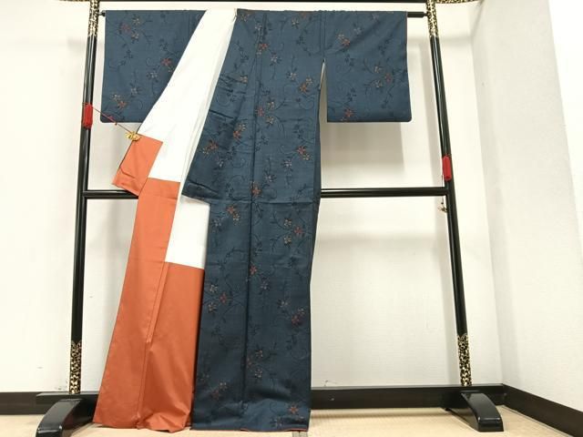 平和屋着物●本場大島紬　一元7マルキ　花唐草文　正絹　逸品　AAAZ4488ph 平和屋着物○本場大島紬 一元7マルキ 花唐草文 正絹 逸品 AAAZ4488ph