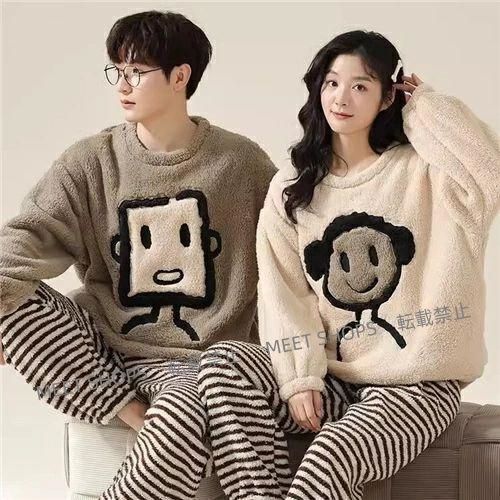 ♥ ペアパジャマ 冬 モコモコ 男女2着 セット カップル ペア ルームウェア 長袖 ペア パジャマ 夫婦 もこもこ メンズ ペアパジャマ カップル 秋 結婚祝い プレゼン ddhc73