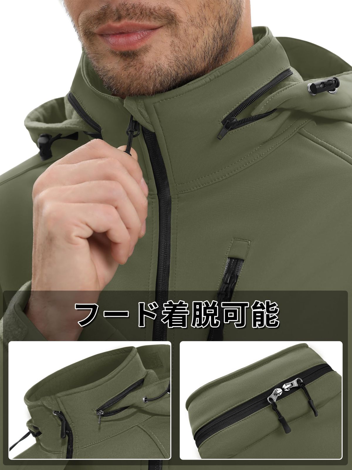 KEFITEVD アウトドア ジャケット メンズ 裏起毛 マウンテンパーカー 防寒 防風 ウインドブレーカー 撥水 ソフトシェルジャケット タクティカル バイク アウター フード付き 無地