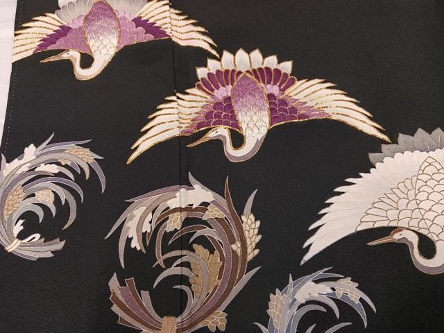 平和屋着物○京の名門 じゅらく謹製 帝王紫 黒留袖 群鶴稲