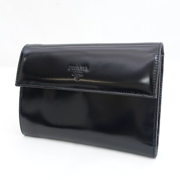 PRADA / プラダ □財布 折財布 パテント レザー ブラック 箱付き 【財布/サイフ/ウォレット/wallet/コイン】 ブランド【中古】 -  メルカリ