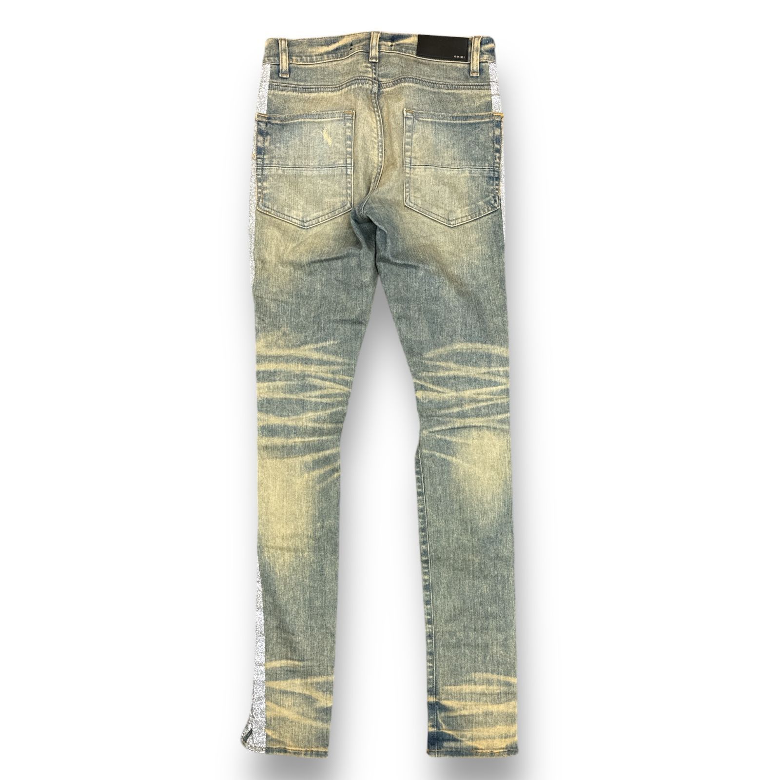 AMIRI GLITTER TRACK JEAN グリッタートラックジーンズ ラメサイドラインデニムパンツ クラッシュ ダメージ グランジ アミリ  インディゴ 29 76209A6|mercariメルカリ官方指定廠商|Bibian比比昂代買代購