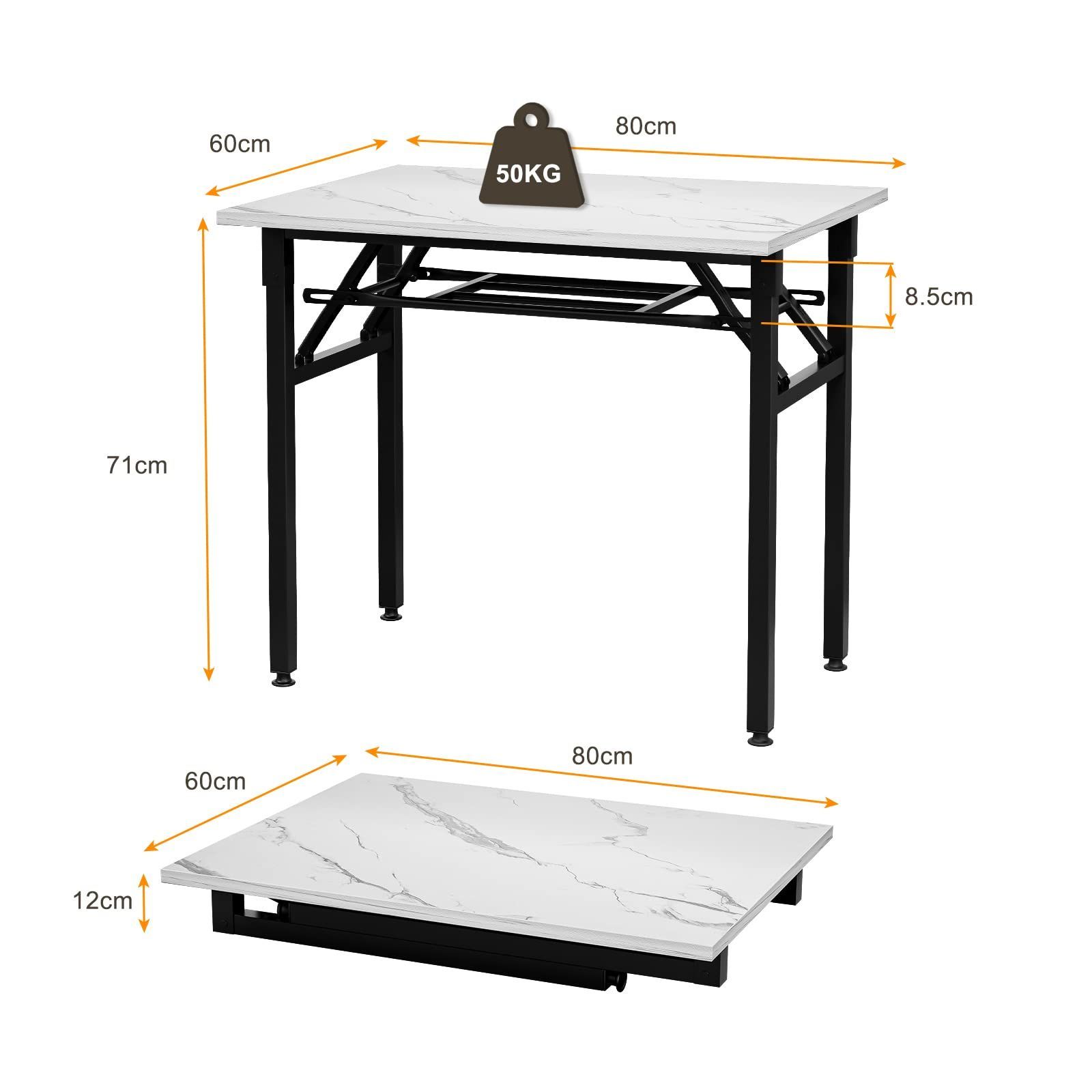 大理石柄 組み立て不要 80 60 72CM パソコンデスク 折りたたみデスク ゲーミングデスク ミシン台 折り畳みテーブル 簡易デスク ワーク 在宅勤務 FryLR テレワーク 組立簡単 省スペース 定番 USB＆コンセントなし ホワイト MARWIL-DEMENAGEMENTS_CH
