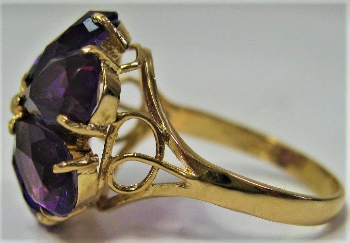 K18 18金 リング指輪 アメシスト ペアーシェブ9mm×5.5mm 6ヶ花柄  