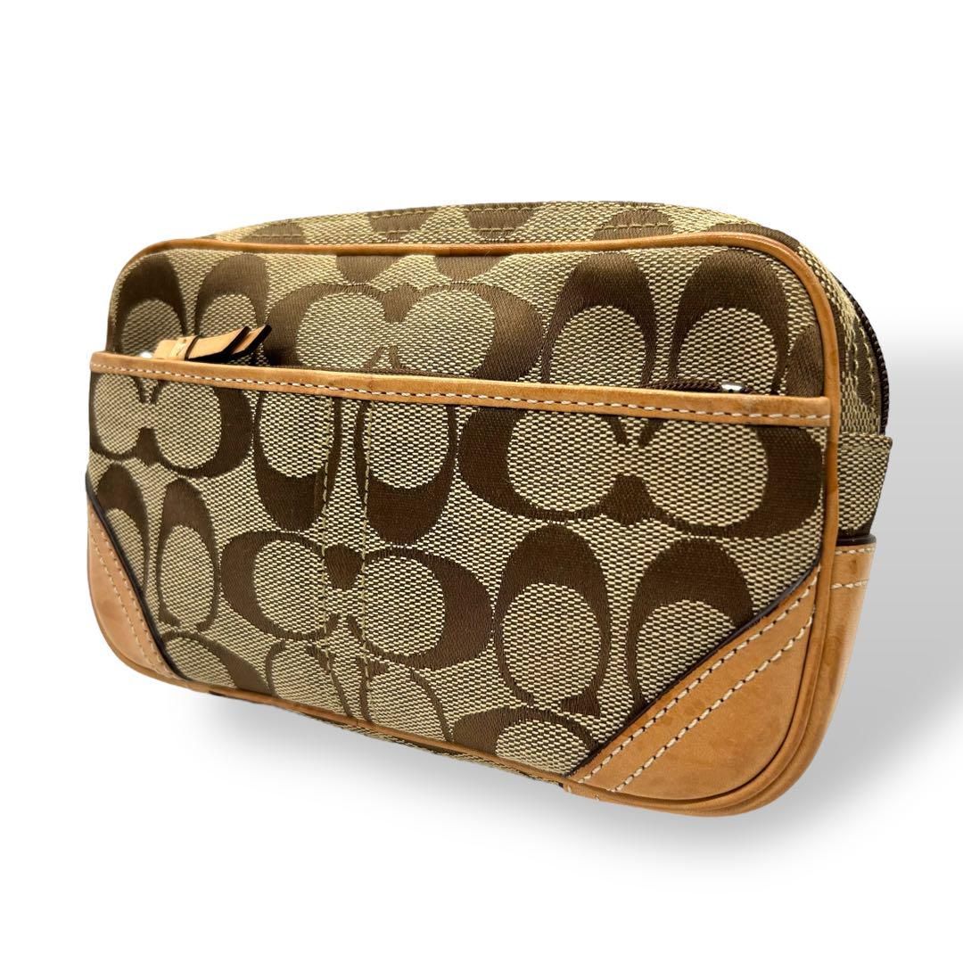良品 1029 COACH ポーチ シグネチャー キャンバス レザー ブラウン 良品 1029 COACH ポーチ シグネチャー キャンバス レザー