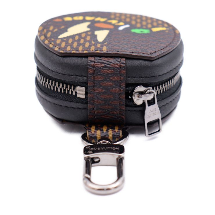 LOUIS VUITTON ルイ ヴィトン エテュイ イヤホン キーホルダー GI0494 PVC カーフレザー エベヌ ブラウン系 マルチカラー  シルバー金具 ダミエジャイアント イヤフォンケース 小物入れ ビトン NIGOコラボ 【本物保証】