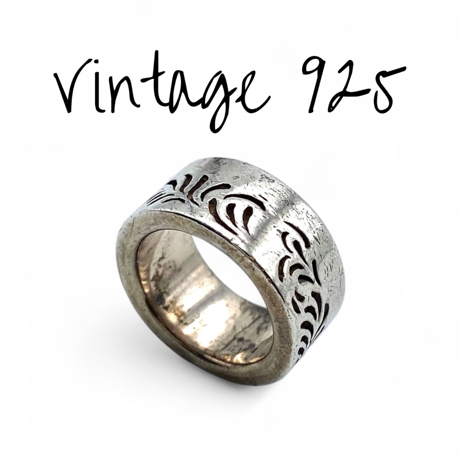 重厚な仕上がり アラベスク Silver 925 刻印 90s Vintage Ring シルバー ヴィンテージ リング 8号 指輪 大ぶり ワイド ピンキーリング
