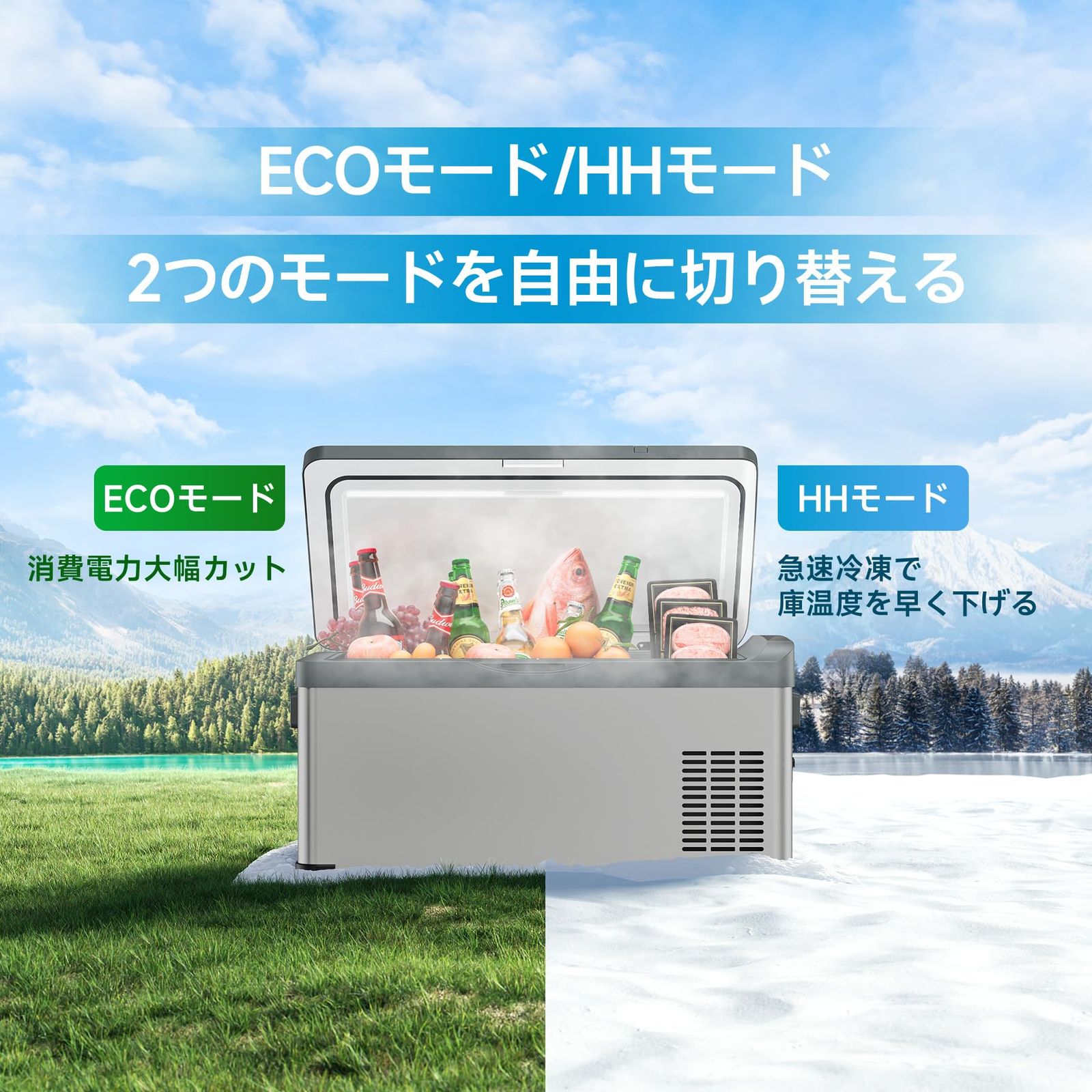 車載冷蔵庫 ポータブル冷蔵庫 急速冷凍 20L -22℃～20℃ 省エネ 2WAY電源