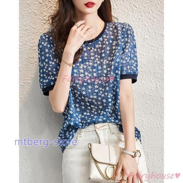 ブラウス レディース 40代 春夏新作 オシャレブラウス 花柄レースT