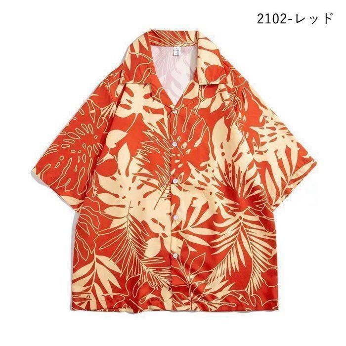 アロハシャツ 花柄 リゾート 海 白 赤 古着】 - メルカリ
