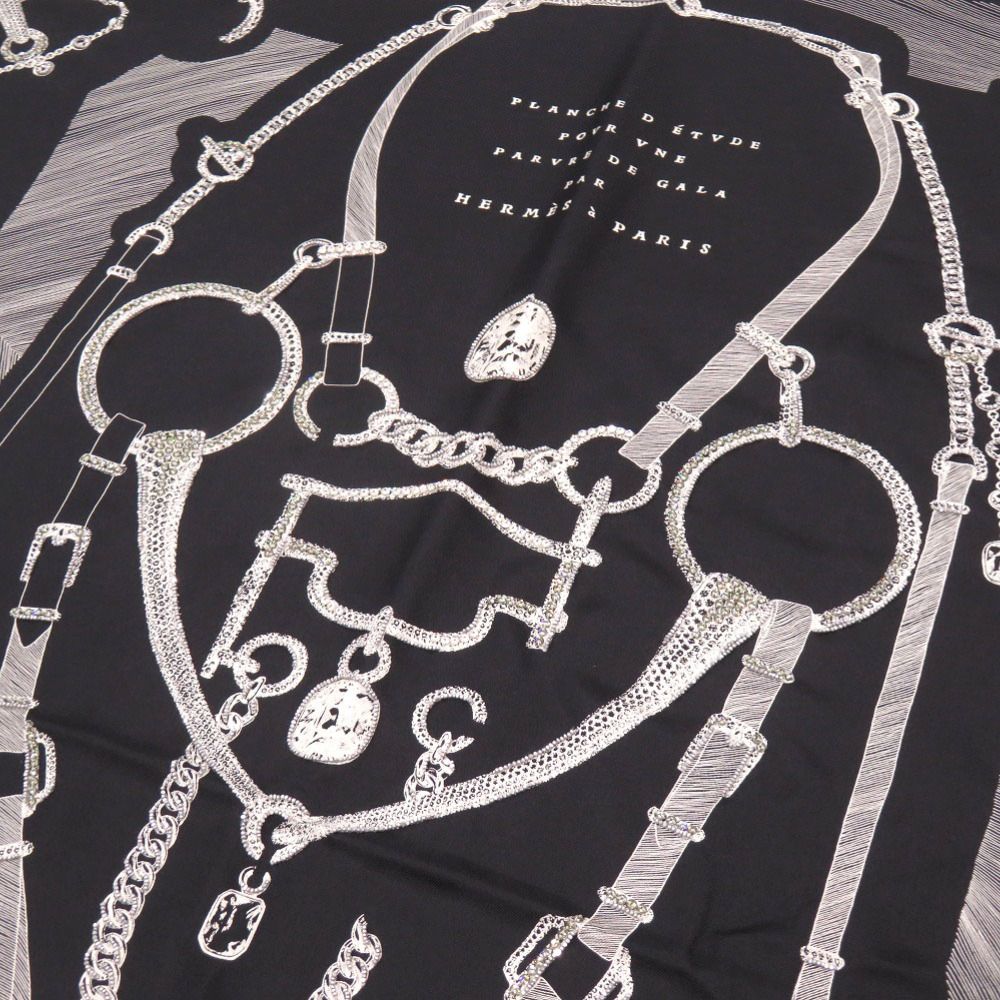 ♥ エルメス カレ90 PLANCHE D ETVDE 正装のエチュード ラインストーン シルク ブラック 黒 1565 HERMES
