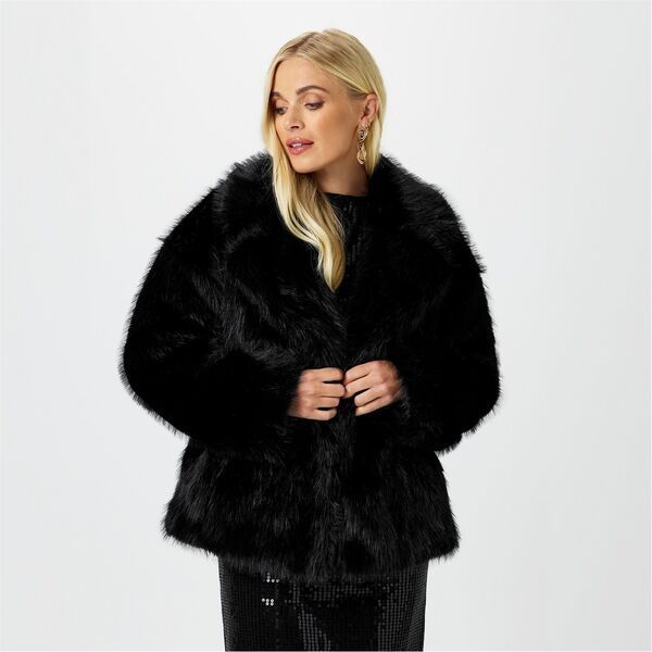 【送料無料】 ビバ レディース ジャケット・ブルゾン アウター Biba Short Faux Fur Jacket Black