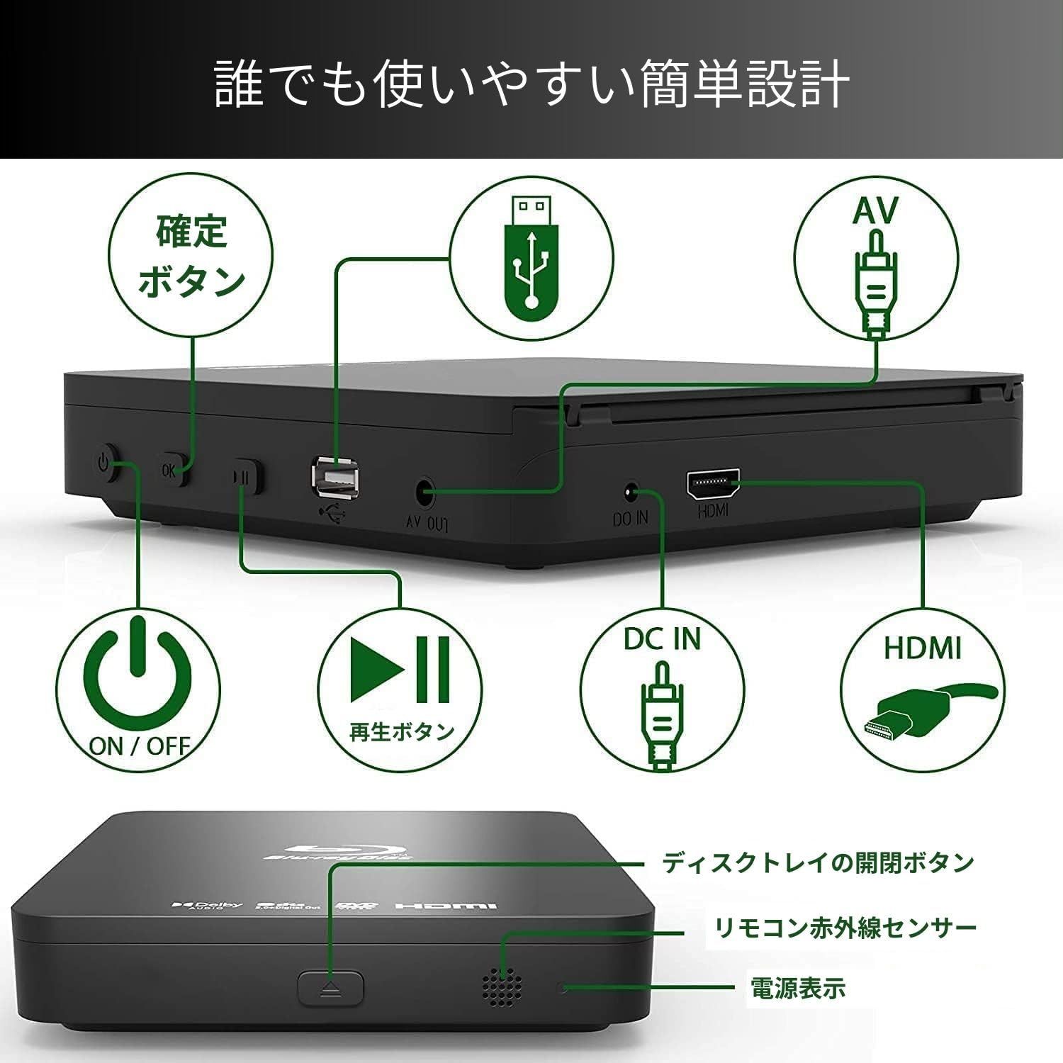 ポータブルブルーレイプレーヤー 車載対応 DVDプレーヤー Blu