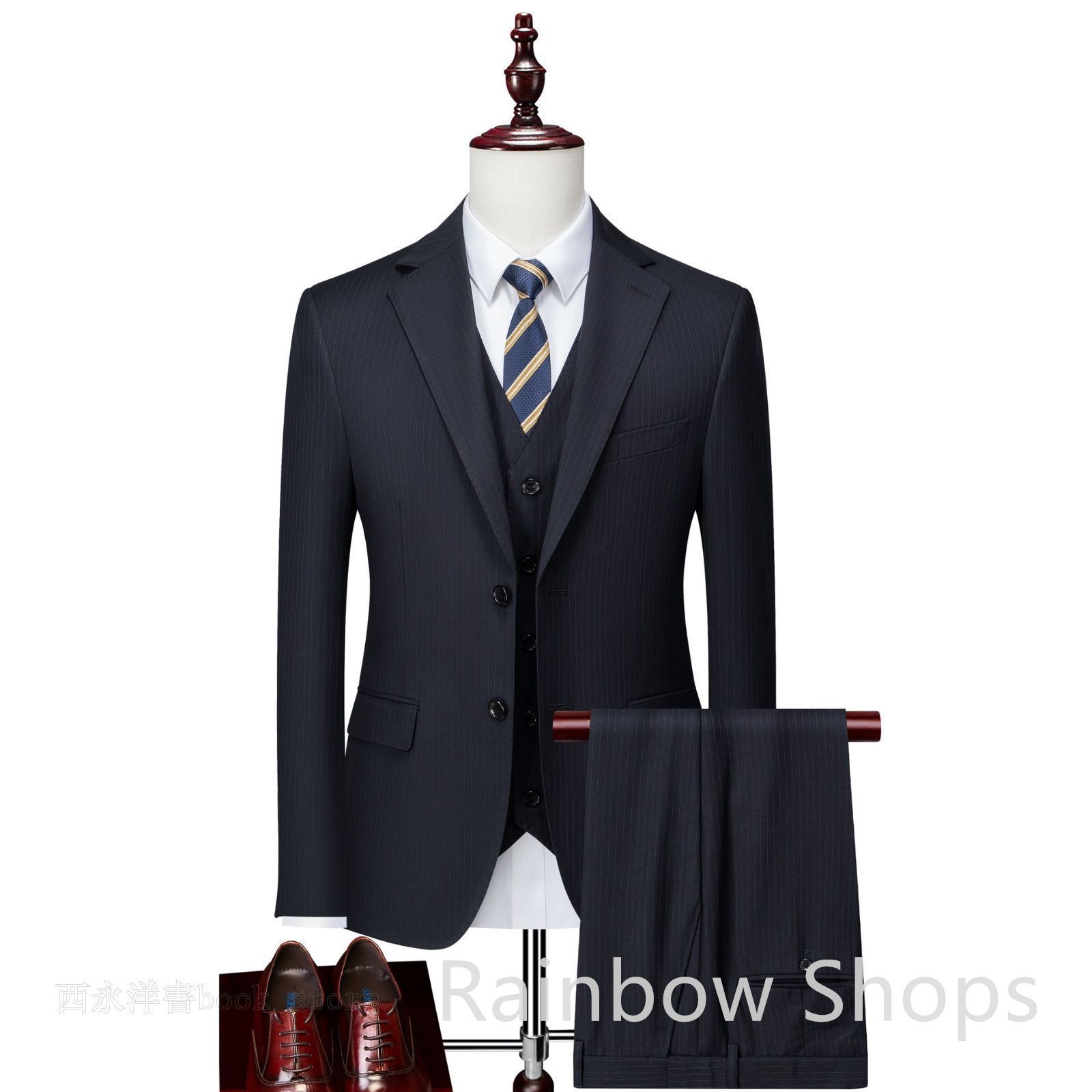 スーツ 3点セット ビジネススーツ メンズ おしゃれ 小さい 大きいサイズ 大きめ 運命の 上下 上着 m l 3つのボタン 持ち運び スーツ セットアップ ピンストライプ スリム フィット フォー