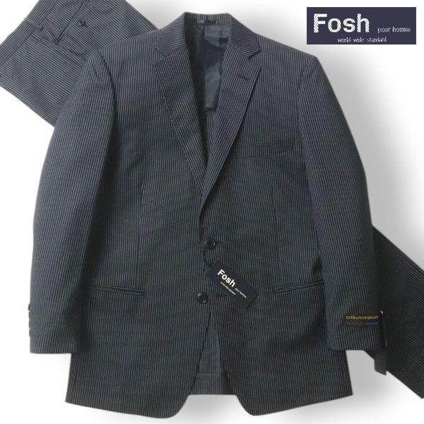 Fosh フォッシュ EUインポート 上質ウール100％ 春夏 2つボタン シングルスーツ 黒 ブラック Y4