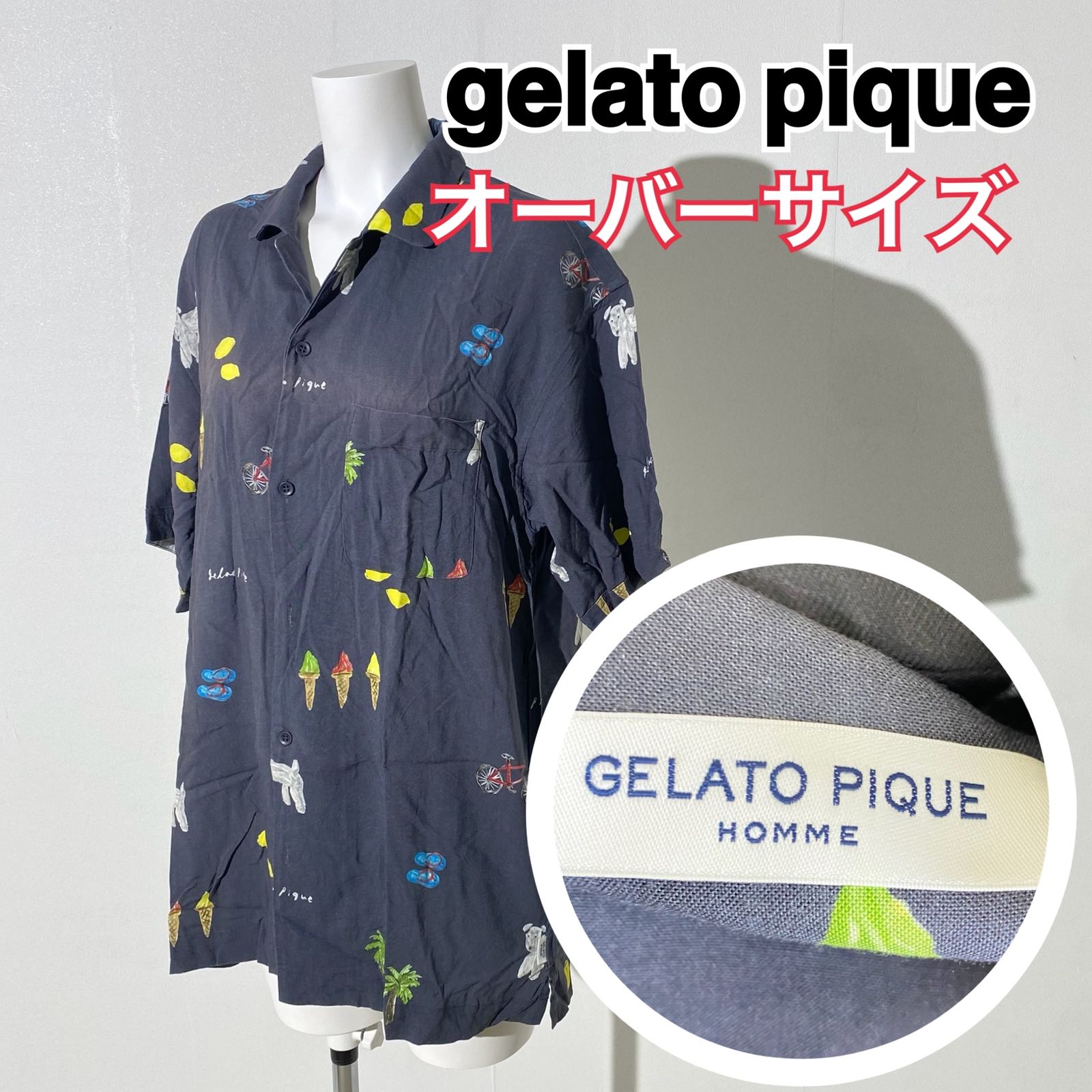 オーバーサイズ』gelato pique ジェラートピケ ジェラピケ 総柄 シャツ