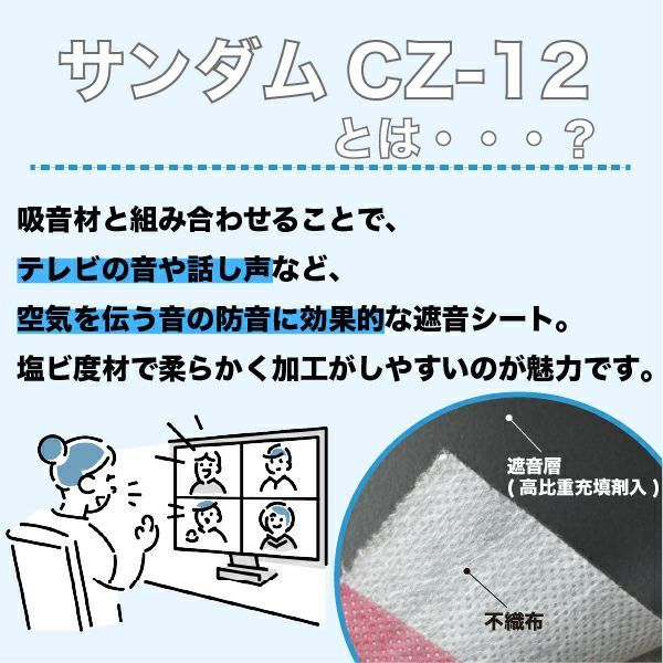 遮音シート サンダムCZ-12 幅940mm×長さ4m切売り 防音シート 騒音対策 防音専門ピアリビング