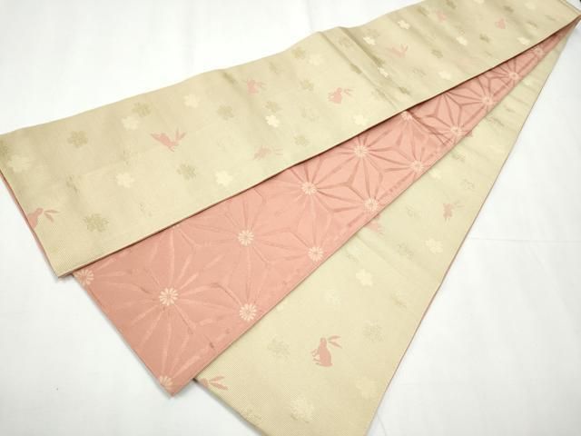 平和屋着物●両面 半幅帯 兎 舞桜文 金糸 CAAY9851hy