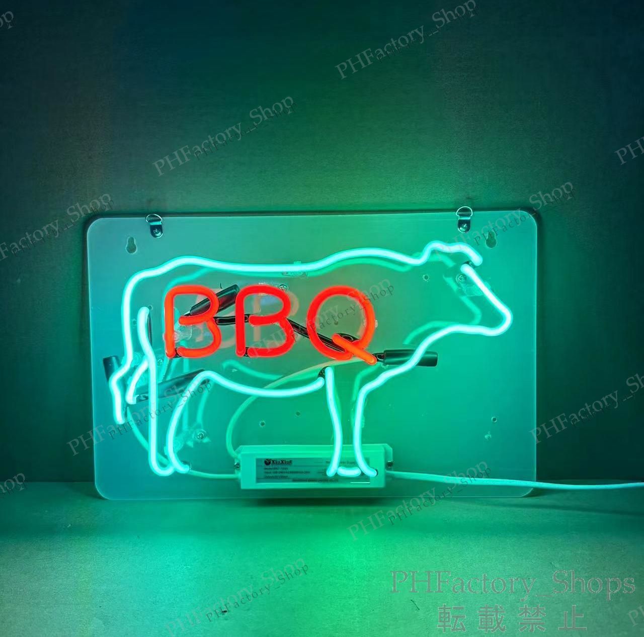 オーダーメイド　BBQ ネオン管　牛型デザイン 壁掛け用 赤緑　オリジナル オーダーメイド BBQ ネオン管 牛型デザイン 壁掛け用 赤緑