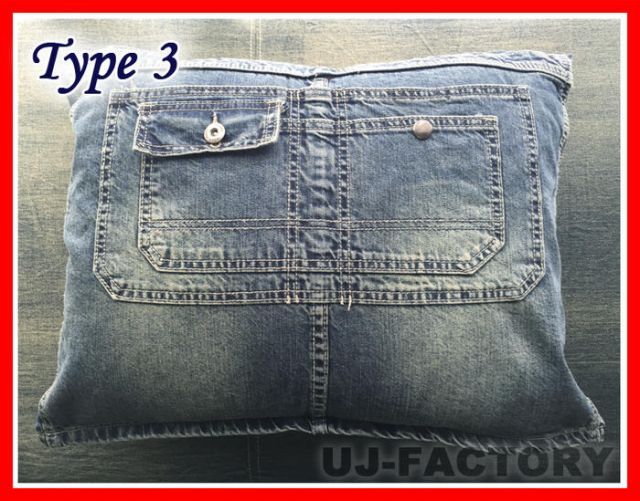 【HillME JEAN】　リメイクデニム クッション NO 151 ダブルポケット付きデニムクッション warme／ワーム