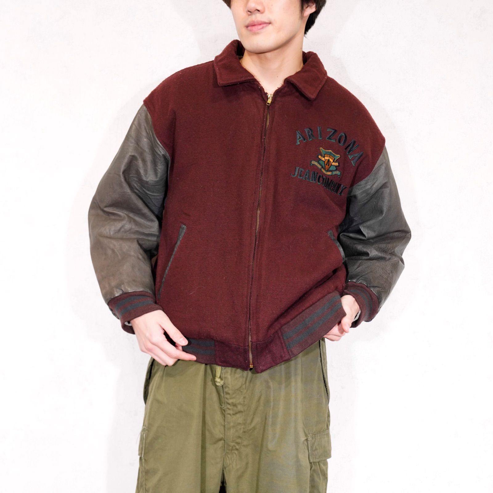 USA VINTAGE ARIZONA EMBROIDERY DESIGN LEATHER WOOL STADUIM JUMPER|アメリカ古着刺繍デザインウールレザースタジャン