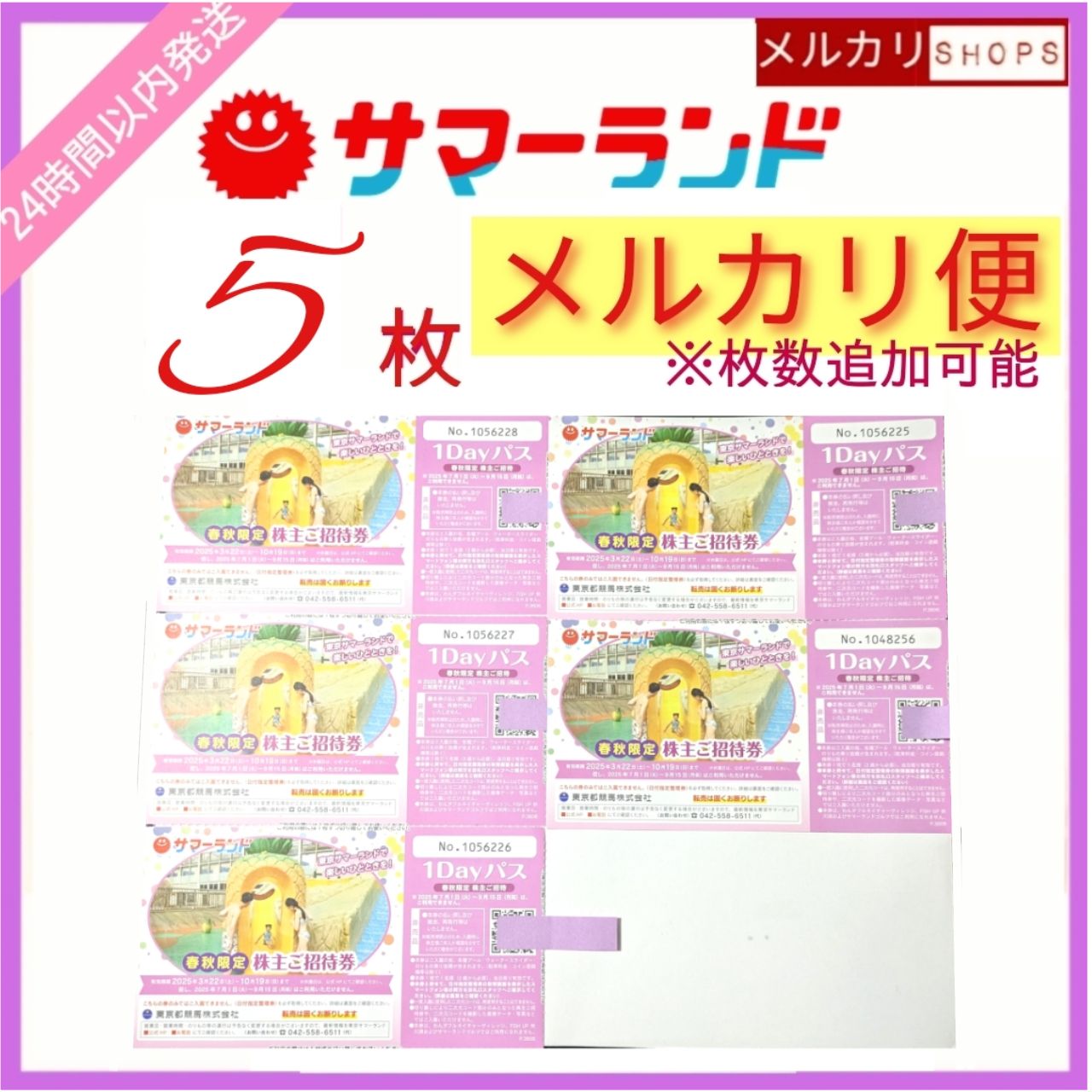 東京サマーランド 株主ご招待券  1Dayパス　5枚 東京サマーランド 1DAYパス 株主ご招待券 5枚 プール 東京サマーランド