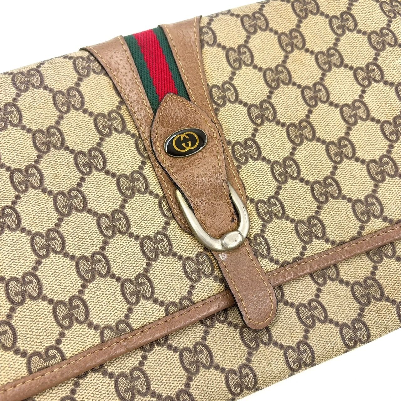✨美品✨GUCCI クラッチバッグ GG レザー PVC ベージュ ブラウン GUCCI オールドグッチ レザー×PVC ベージュ×ライトブラウン
