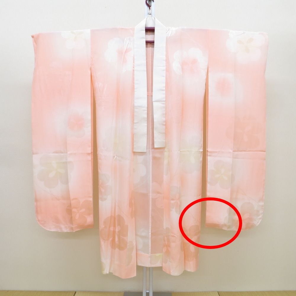 流行に 襦袢 正絹 振袖用襦袢 サーモンピンク ぼかし バチ衿 身丈135cm