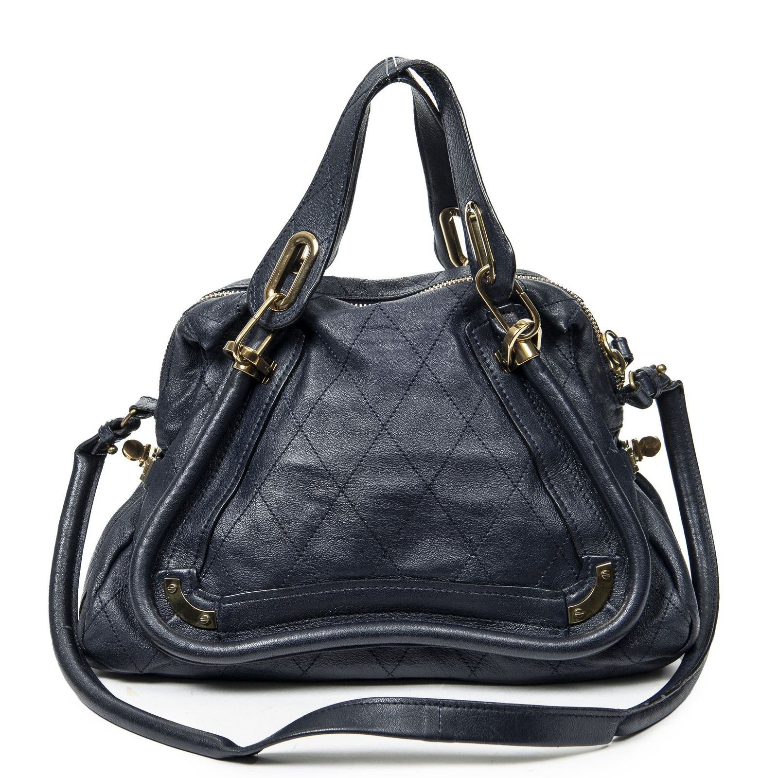 CHLOE クロエミディアムパラティネイビーマトラッセカーフスキンA