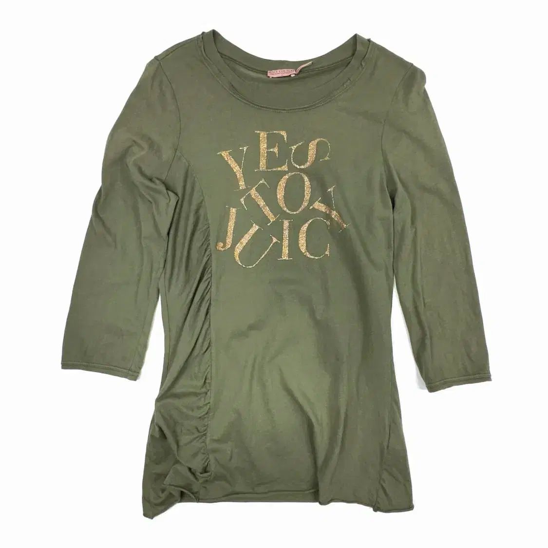JUICY COUTURE ジューシークチュール グリッター レタリング サイド シャーリング 長袖 カーキ ゴールド M