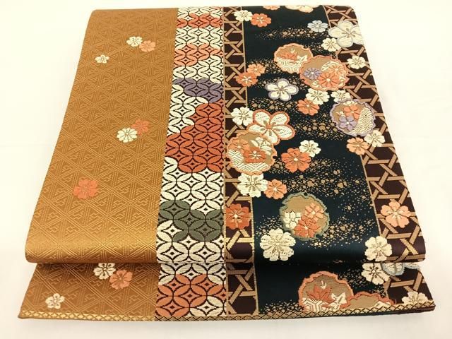 平和屋着物◎六通柄袋帯 唐織 霞花鳥文 金糸 正絹 逸品 DAAO9482bc