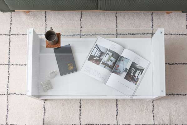 ２台セット ガラスセンターテーブル 収納棚付き W90×D45×H41.5cm No.621 ホワイト MARWIL-DEMENAGEMENTS_CH