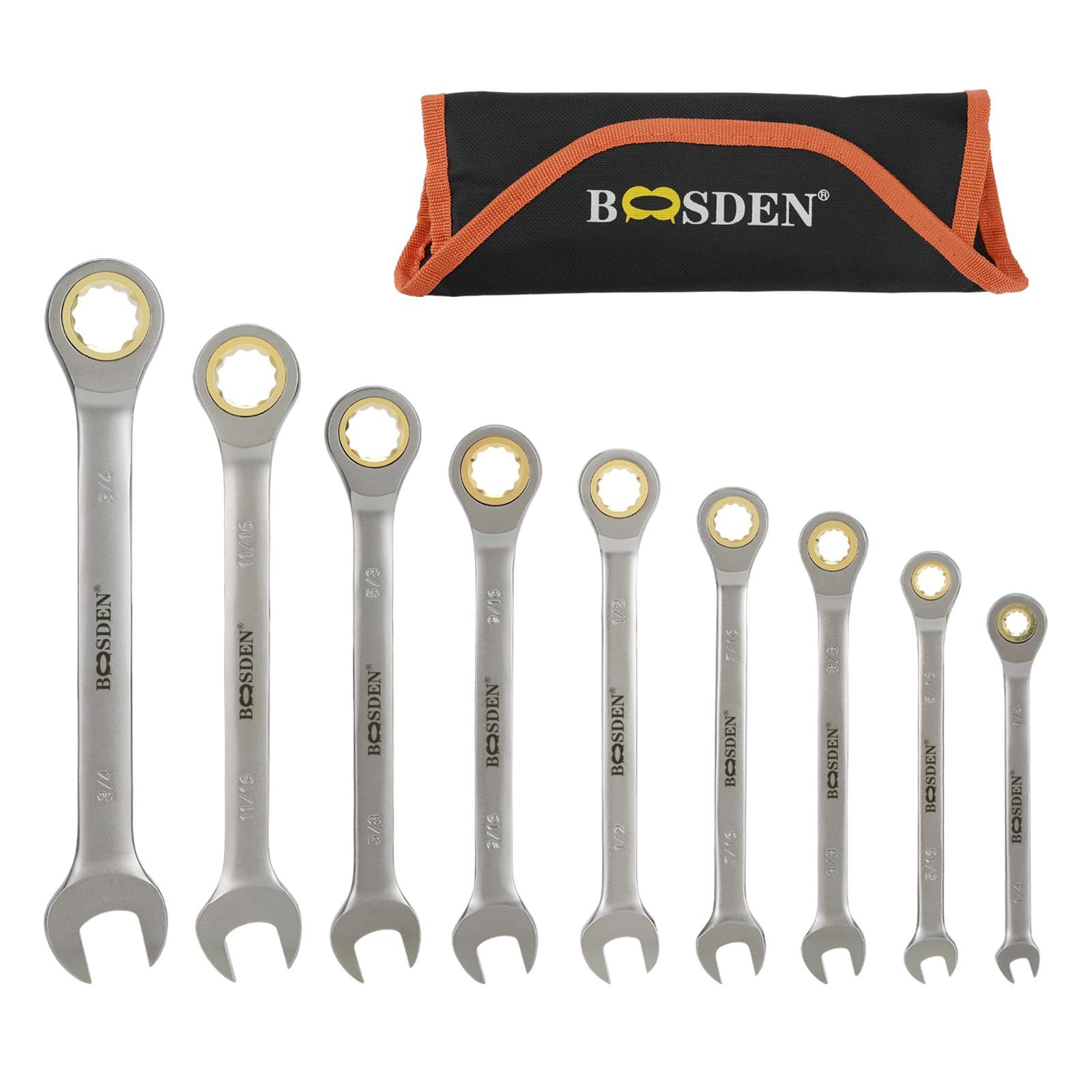 BOOSDEN ラチェットレンチ セット 9本組 SAE規格 収納ケース付き