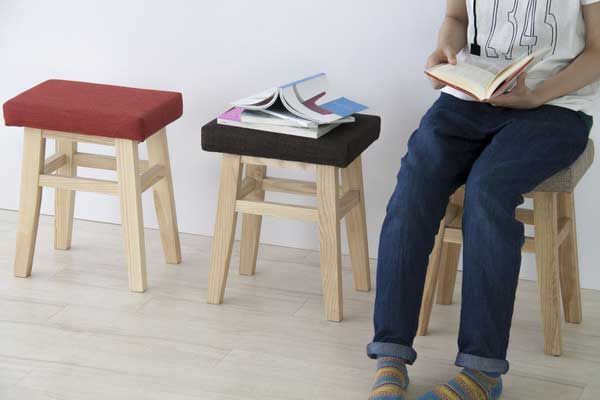 ３脚セット 天然木 アッシュ のバンビスツール クッション座面 W36×D26×H45cm No.785 ネイビー MARWIL-DEMENAGEMENTS_CH