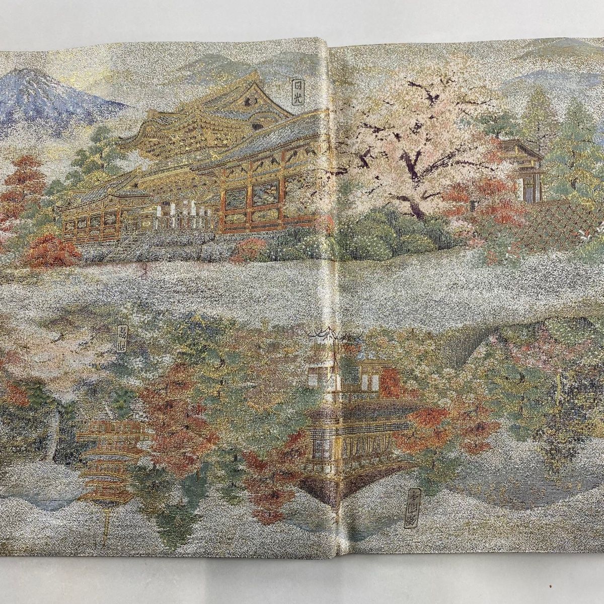 丸帯 日本紀行 金閣寺 樹木 箔 銀色 全通 正絹 WWW_SMP1DAWEKUDUS_SCH_ID