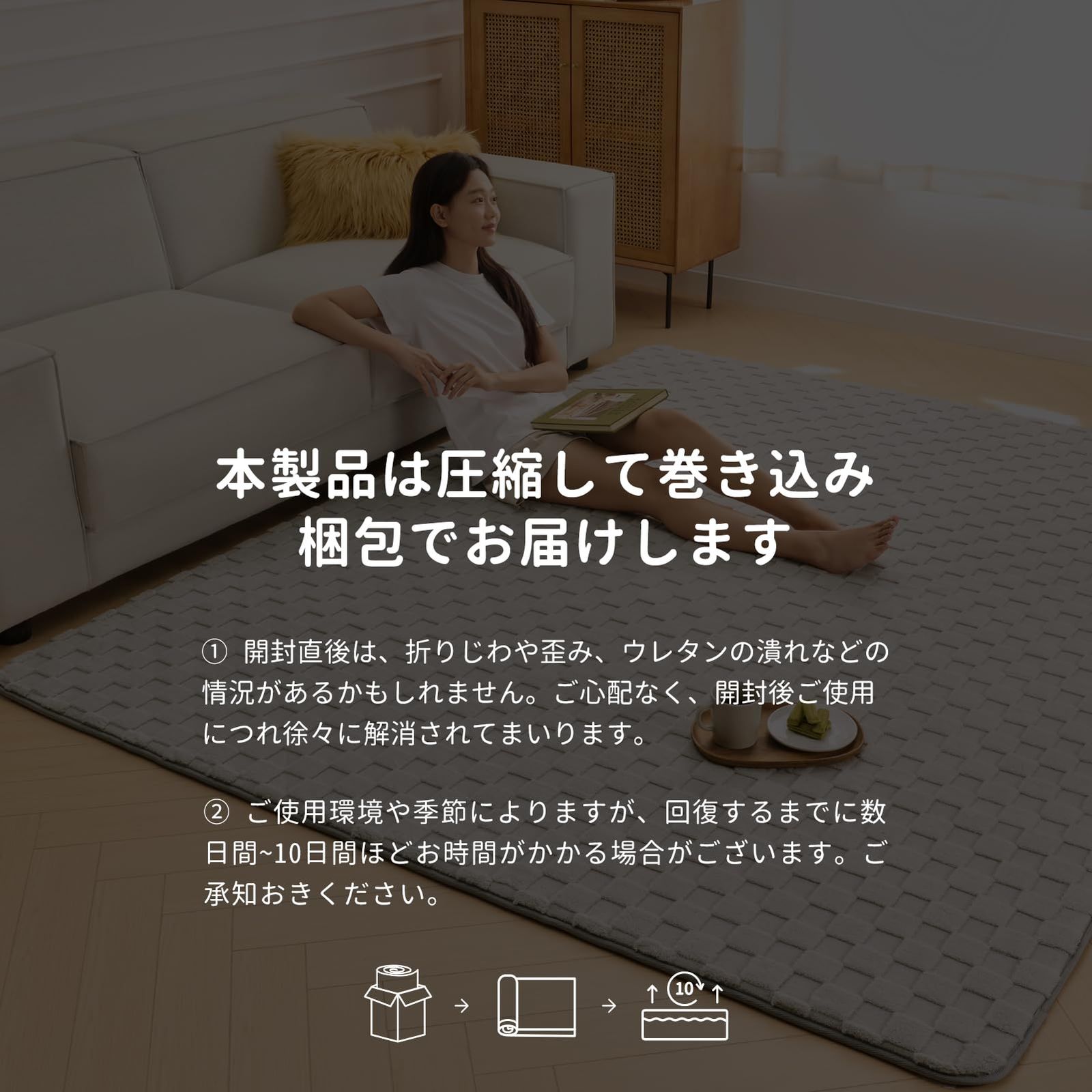 新作大流行中! Ashler ラグ カーペット 厚20mm 厚手 200×250cm 約3畳 防音 防ダニ 抗菌 低ホルム ふわっと手触り もちもち 滑り止め ホットカーペット対応 冬用 おしゃれ こたつ敷きマット ライトグレー