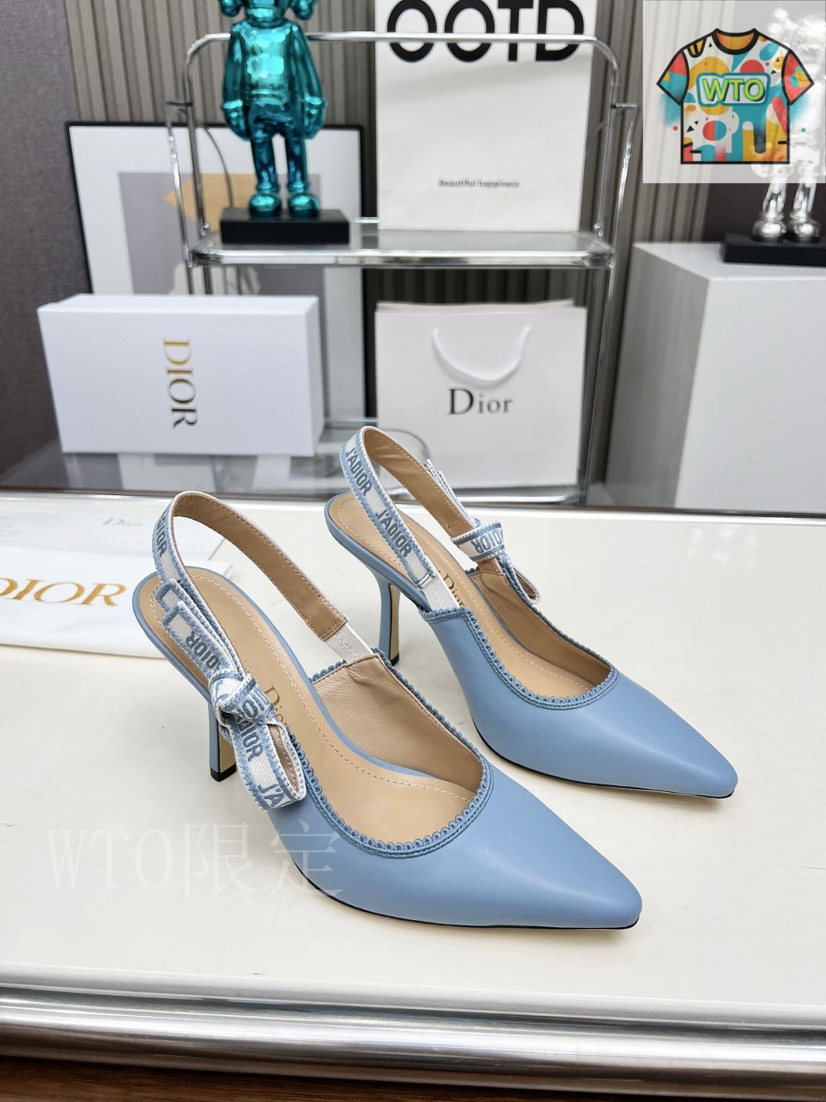 美品♡DIORハイヒール Dior 刺繍ハイヒール アルファベットロゴリボンサンダル09-FX35