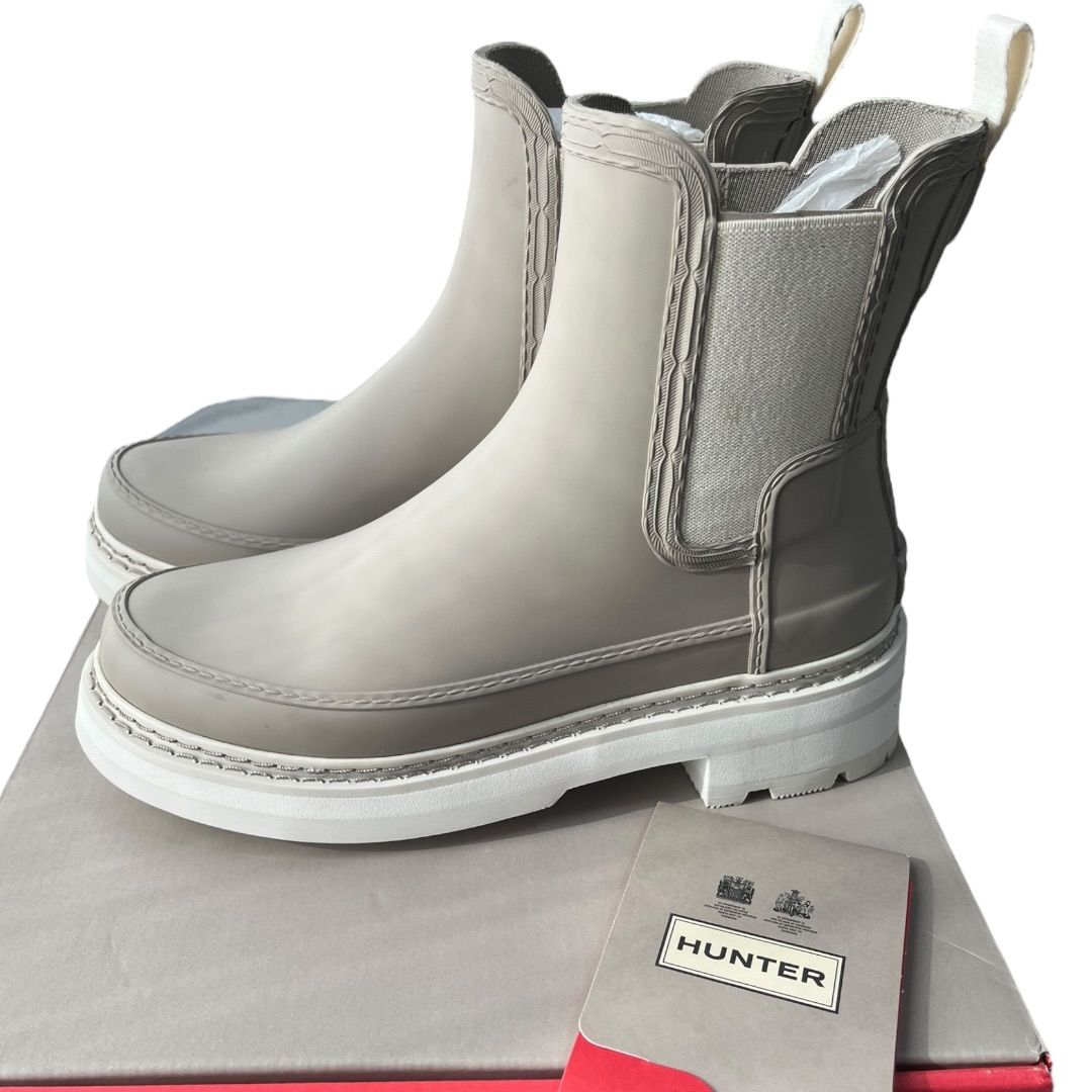 ♥に近い ハンター HUNTER レインブーツ 22〜22.5cm サイドゴア グレージュ 長靴