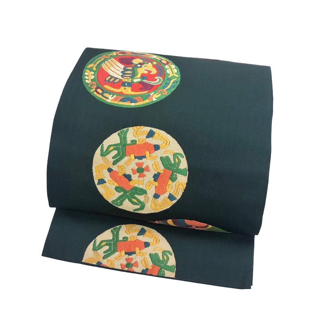 袋帯 丸に抽象動物模様 海松藍色 O-5346 - メルカリ 