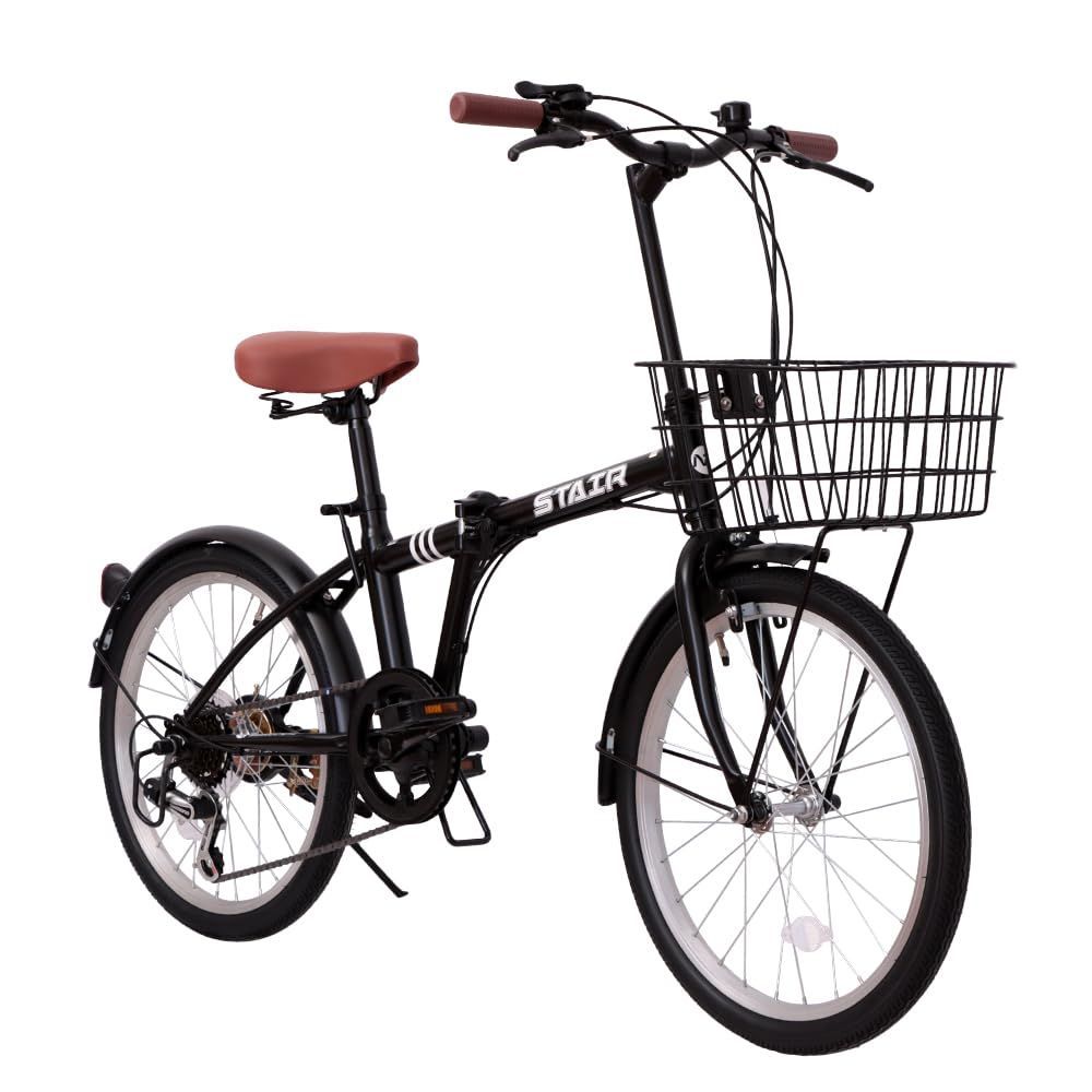 折り畳み自転車 シマノ6段変速 20インチ カゴ付 自転車 折りたたみ自転車 前後泥除け装備 通勤 通学 街乗り 小径車