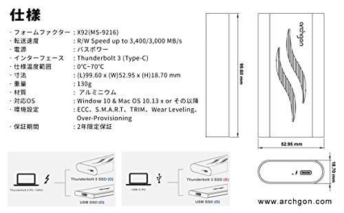 1TB_シルバー Archgon Thunderbolt 3 1TB 外付け M.2 NVMe PCIe Gen3×4