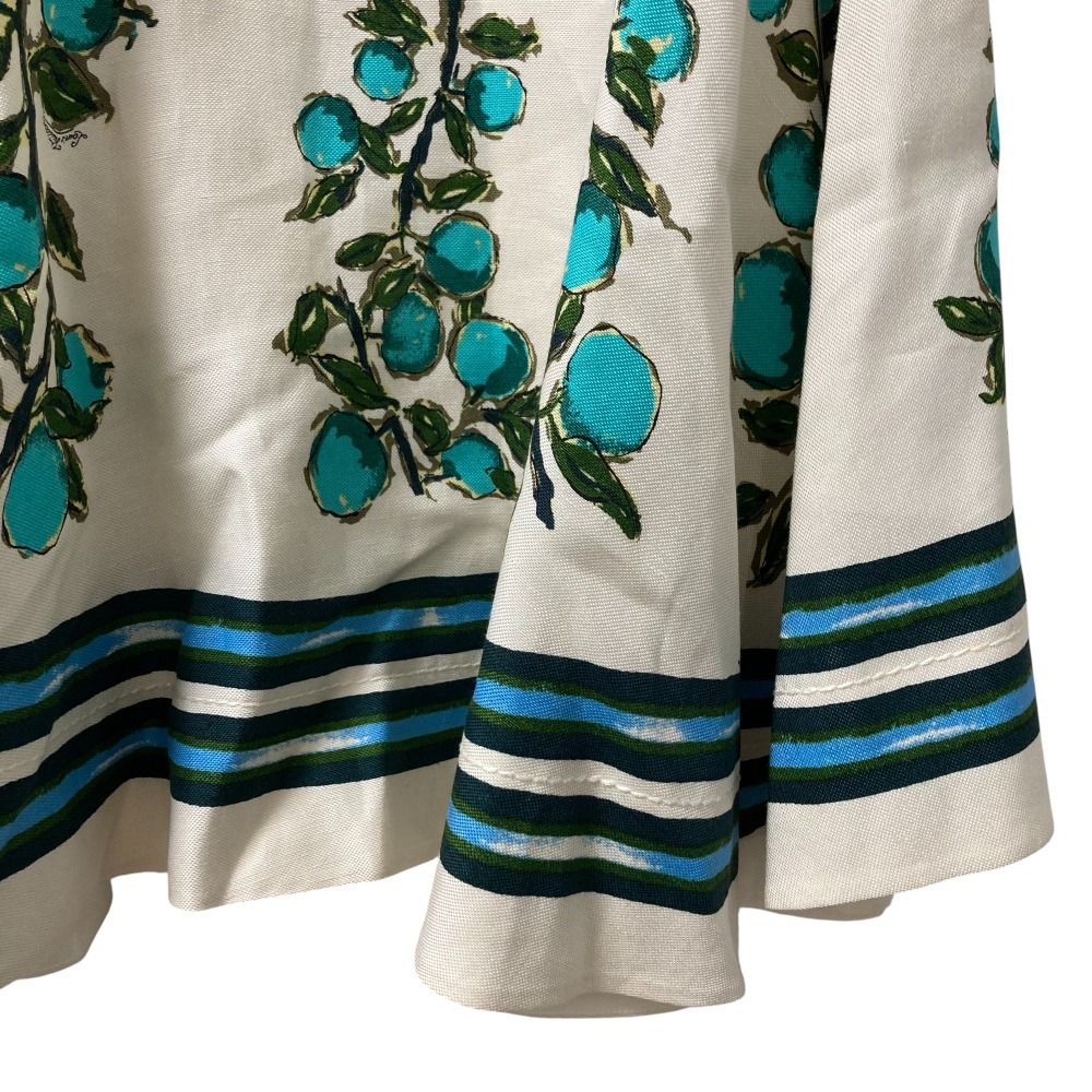 LOUIS VUITTON ルイヴィトン リネン シルク プリント ひざ丈 スカート 38 ホワイト×ブルー レディース 古着