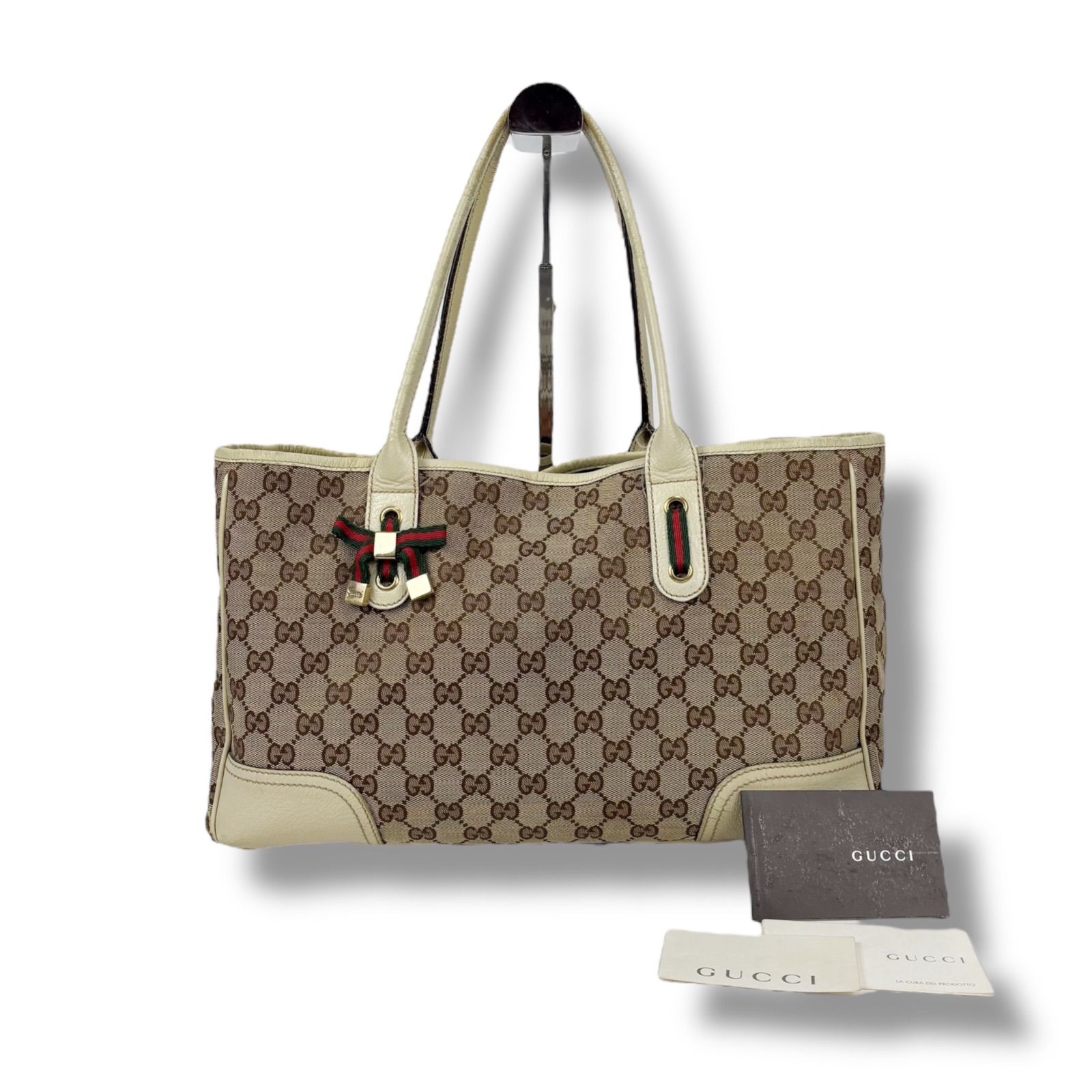 GUCCI グッチ トートバッグ ハンドバッグ シェリーライン キャンバス 白 GUCCI グッチ レディース トートバッグ 163805 シェリー レザー