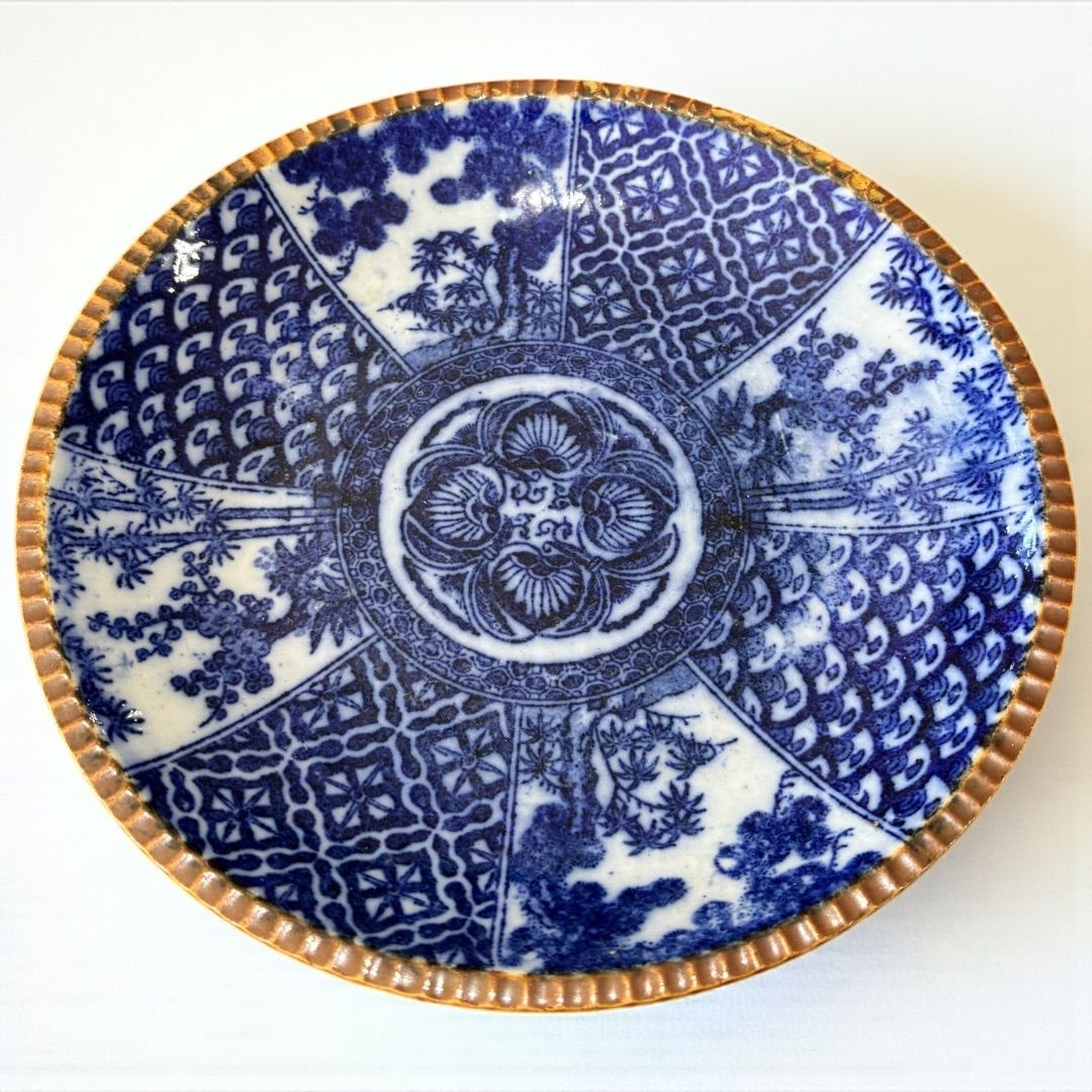 m*0様 いげ皿印判24cm アンティーク 青い鯉の絵柄の皿