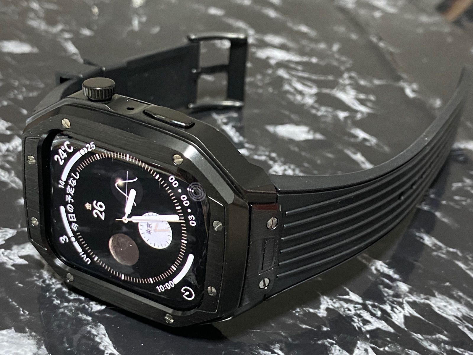 44mm 45ｍｍ apple watch メタル ラバーバンド カスタム 金属 45mm apple watch 7、8メタル ラバーベルト カスタム 金属