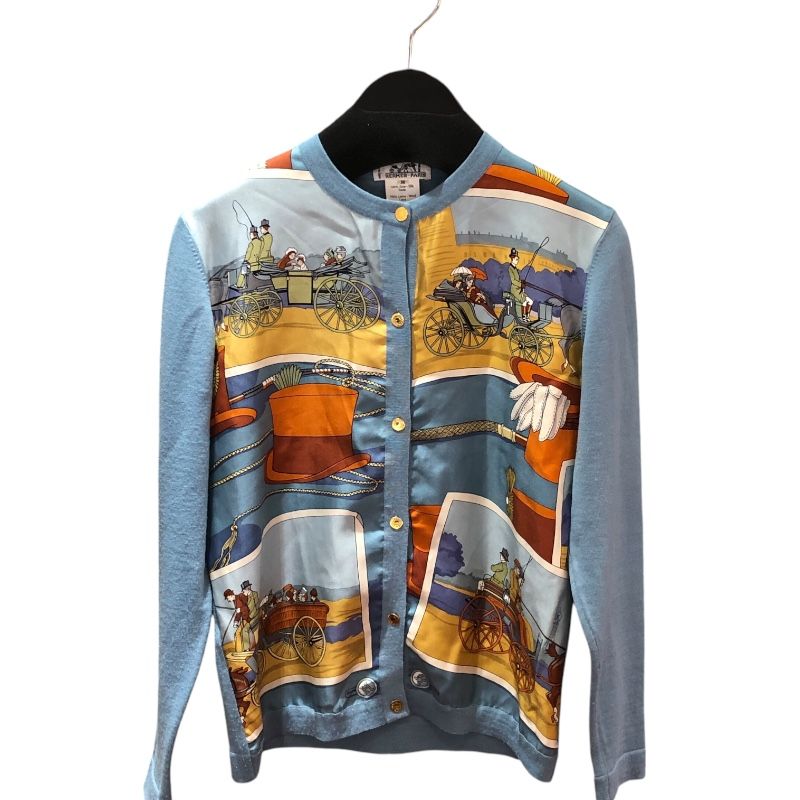 エルメス HERMES シルク切替ノー カーディガン BLU シルク|ウール レディース カーディガン