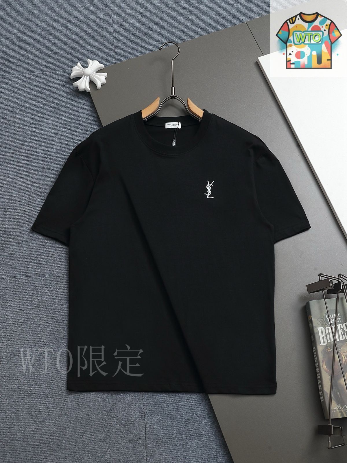 今日特価】Saint Laurent Paris サンローラン ロゴ刺繍 微寛 T